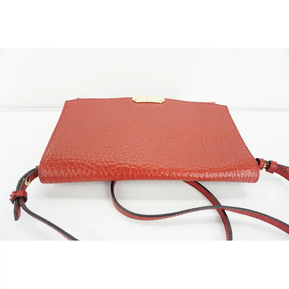Burberry Large Langley Red Leather Clutch Crossbody Bag SG Grain Shoulder